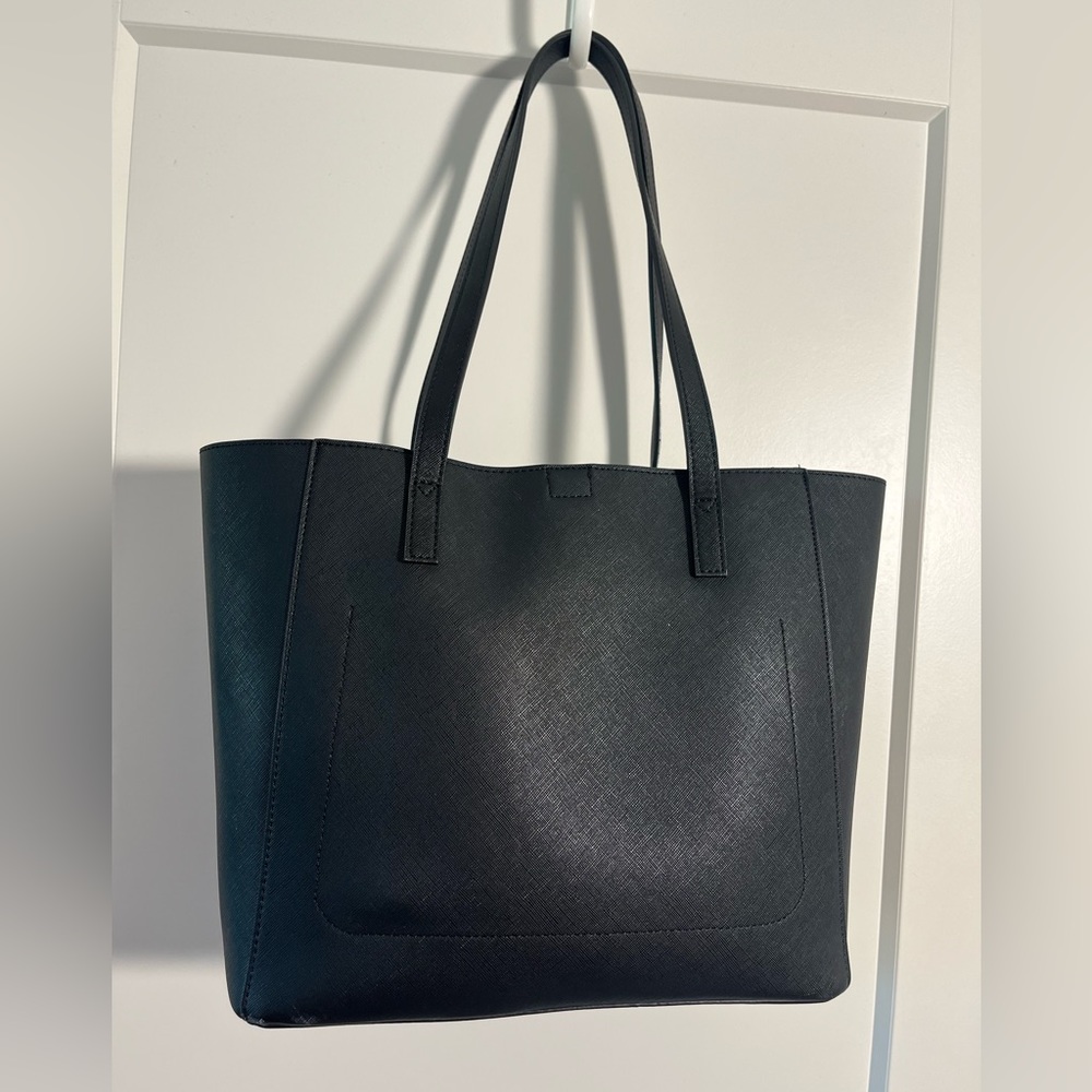 Black faux leather tote bag